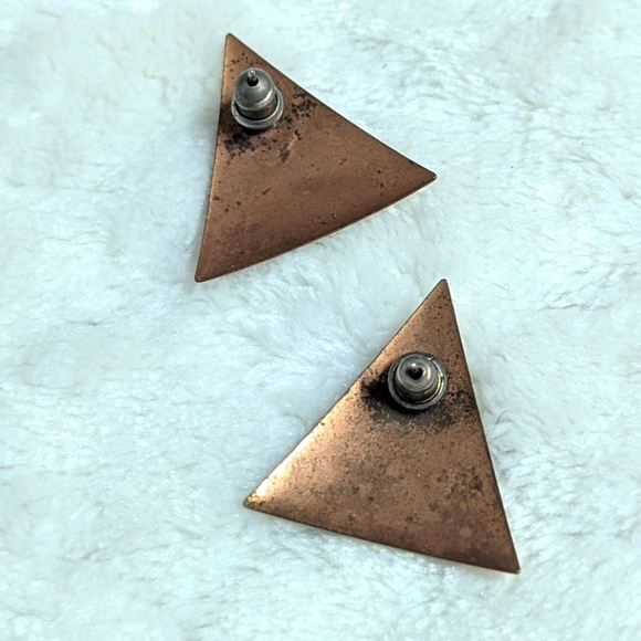 Vintage Copper Triangle Pierced Earrings - Picture 3 of 7